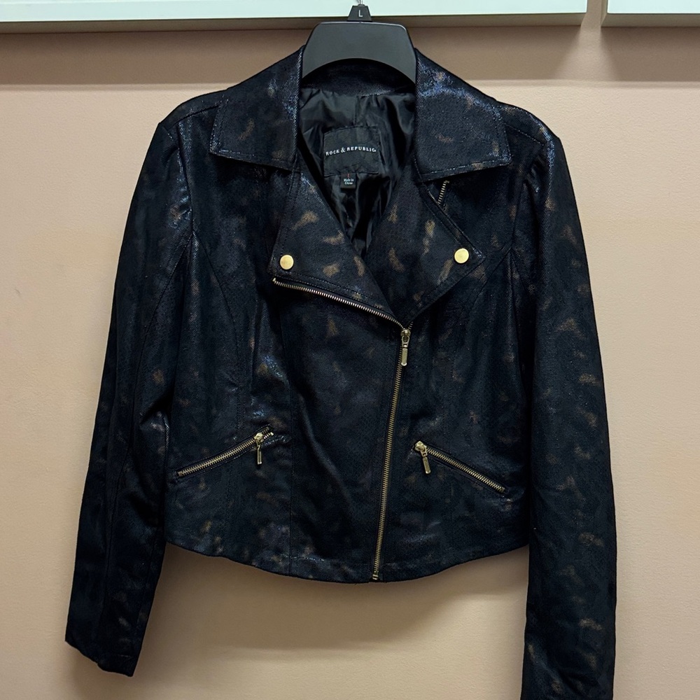 Rock & Republic Black and Gold Faux Leather Jacket